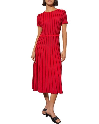 Ming Wang Stripe A-line Midi Sweater Dress - Red