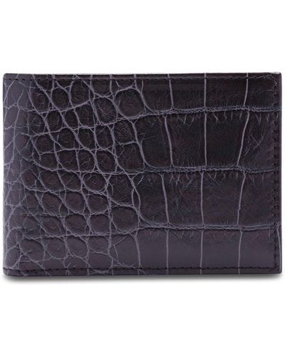 Bosca Croc Embossed Leather Small Bifold Wallet - Gray