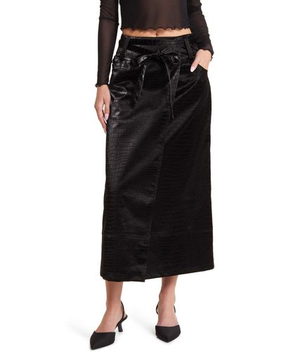 House Of Sunny Embossed Low Rider Faux Leather Maxi Skirt - Black