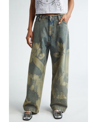 PAOLINA RUSSO Printed baggy Wide Leg Jeans - Green