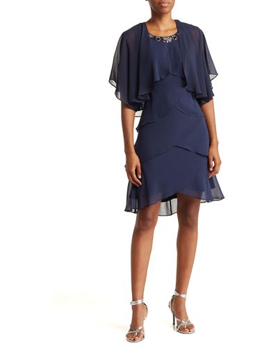 Sl Fashions Chiffon Tier Jacket & Dress Set - Blue