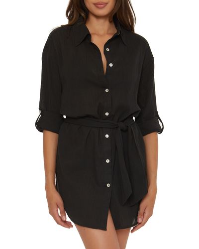 Becca Long Sleeve Cotton Gauze Cover-up Shirtdress - Black
