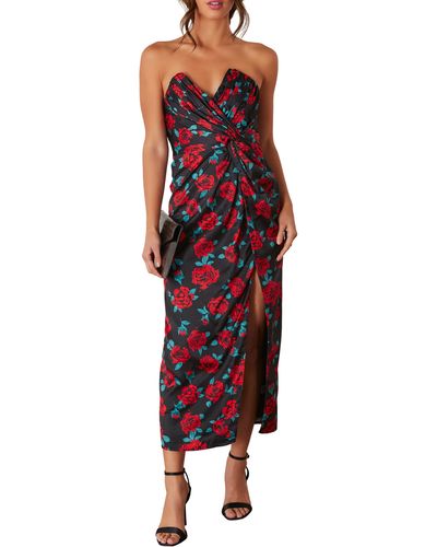 Vici Collection Lovestruck Floral Strapless Dress - Red