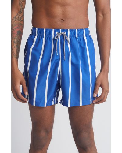 Boardies Watson Stripe Mid Length Swim Trunks - Blue
