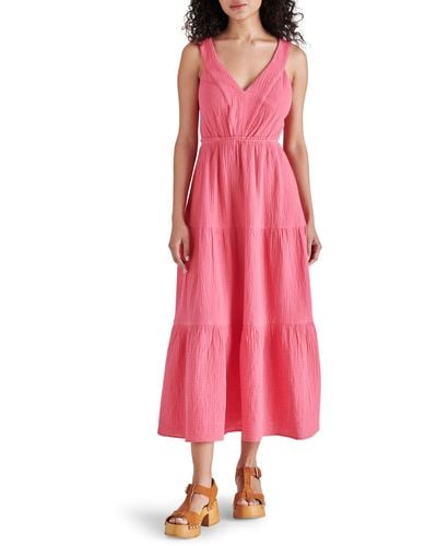Steve Madden Amira Tiered Cotton Midi Dress - Pink