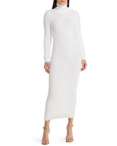 Bardot Lavinia Brushed Long Sleeve Turtleneck Sweater Dress - White