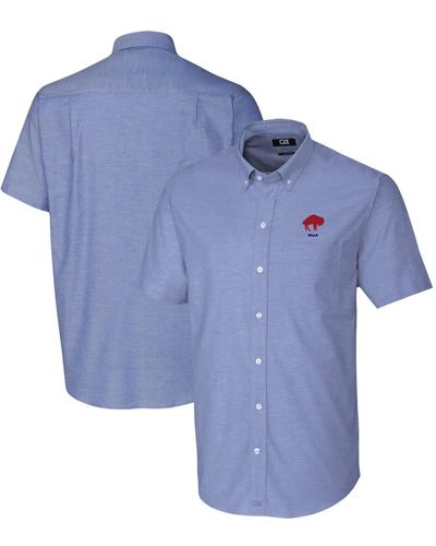 Cutter & Buck Buffalo Bills Throwback Logo Stretch Oxford Button-down Short Sleeve Shirt At Nordstrom - Blue