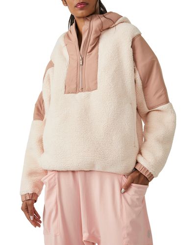 Free People Lead The Pack Fleece Hooded Pullover - Natural