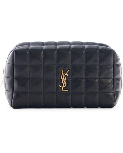 Saint Laurent Small Cassandre Quilted Leather Cosmetic Pouch - Blue