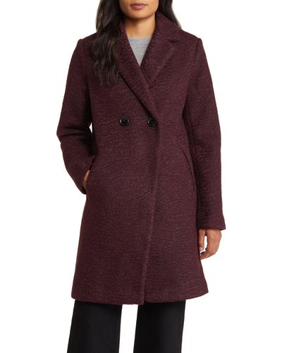 Sam Edelman Double Breasted Water Repellent Bouclé Tweed Coat - Purple