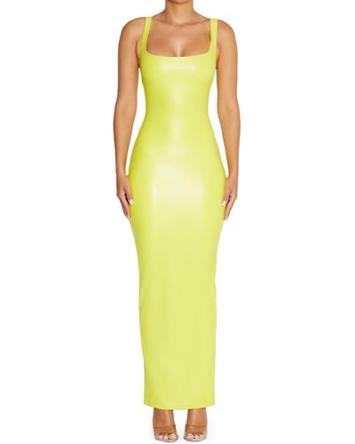 Naked Wardrobe All Faux It Faux Leather Maxi Dress - Yellow