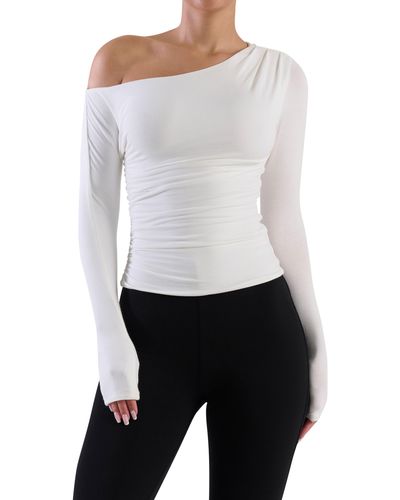 Naked Wardrobe Ruched One-shoulder Top - White