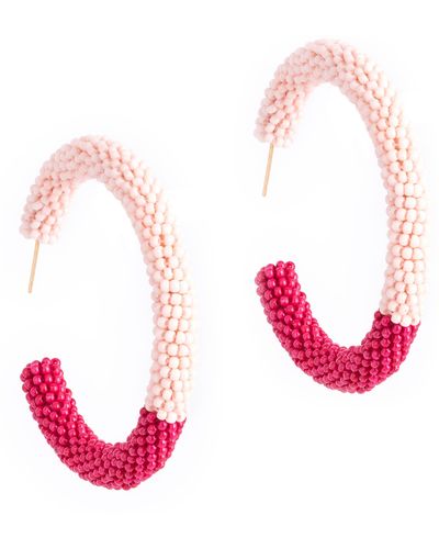 Deepa Gurnani Nixie Colorblock Bead Hoop Earrings - Red