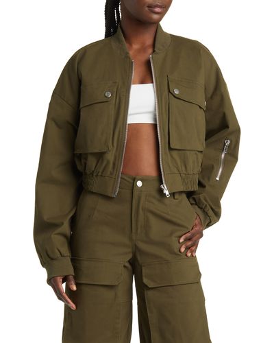BY.DYLN By. Dyln Les Crop Bomber Jacket - Green