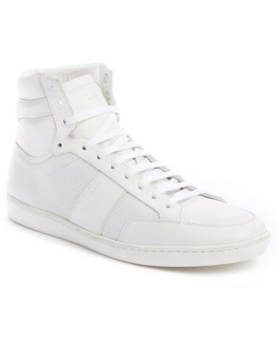 Saint Laurent Court Classic Sl/10h High Top Perforated & Grained Leather Sneakers - White