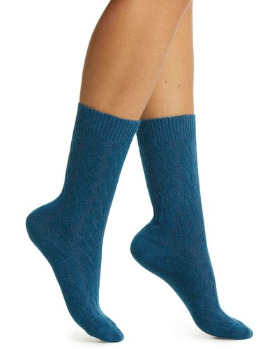 Oroblu Gwen Cable Knit Wool Blend Crew Socks - Blue