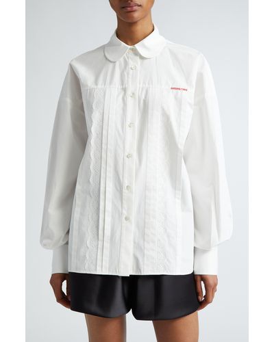ShuShu/Tong Lace Trim Cotton Poplin Shirt - White