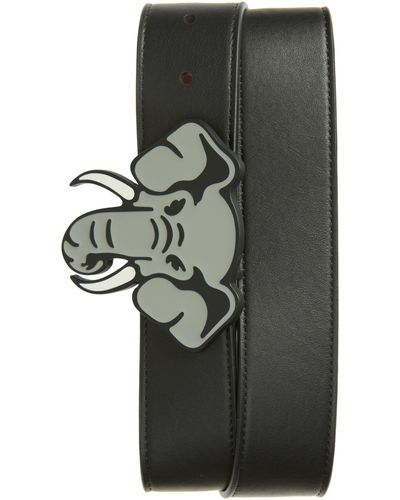 KENZO Elephant Buckle Reversible Leather Belt - Gray