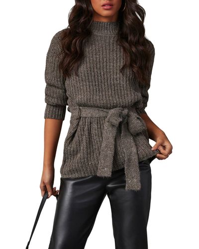 Vici Collection Wixson Rib Belted Mock Neck Sweater - Black