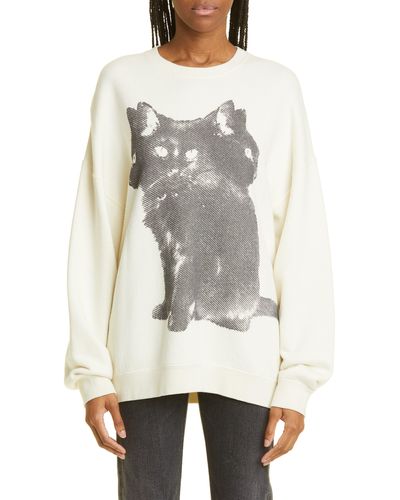 R13 Three-headed Cat Oversize Cotton Blend Sweatshirt - Gray