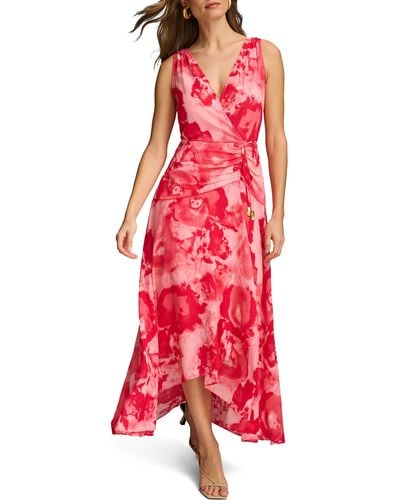 Donna Karan Floral Wrap Front Midi Dress - Red