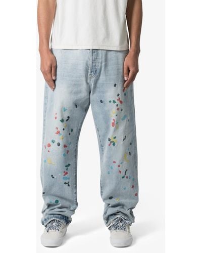 MNML Ultra baggy Paint Stitched Jeans - Blue