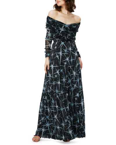 Diane von Furstenberg Stassi Print Off The Shoulder Long Sleeve Maxi Dress - Black