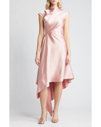 Amsale Drape Asymmetric Hem Satin Cocktail Dress - Pink