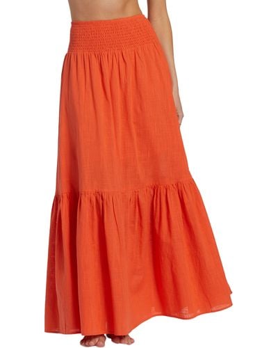 Billabong In The Palms Tiered Cotton Maxi Skirt - Orange