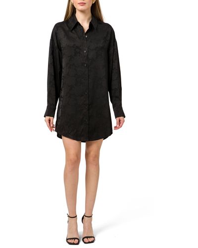 Wayf Floral Jacquard Long Sleeve Shirtdress - Black
