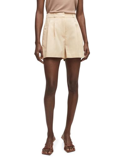 Mango Pleated High Waist Shorts - Natural
