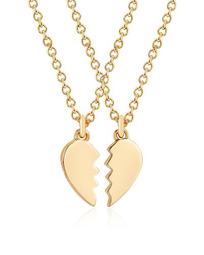 EF Collection 14k Gold Mini Heart Pair Of Friendship Necklaces - Metallic