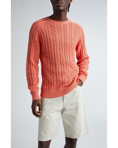 Beams Plus Cable Crewneck Sweater - Orange
