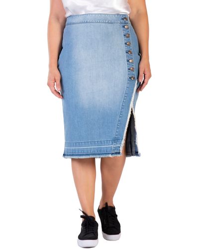 Standards & Practices Frayed Slit Hem Denim Skirt - Blue