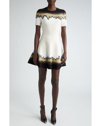 Alexander McQueen Abstract Jacquard Fit & Flare Sweater Dress - Black