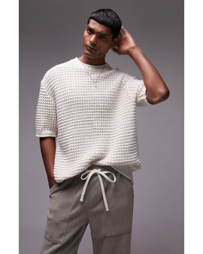 TOPMAN Oversize Textured Cotton Knit T-shirt - Gray