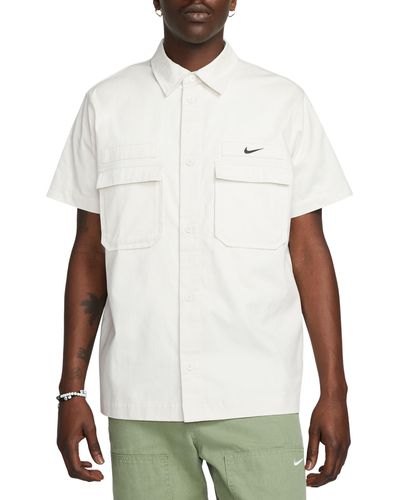 Nike Life Woven Military Short-sleeve Button-down Shirt Cotton - White