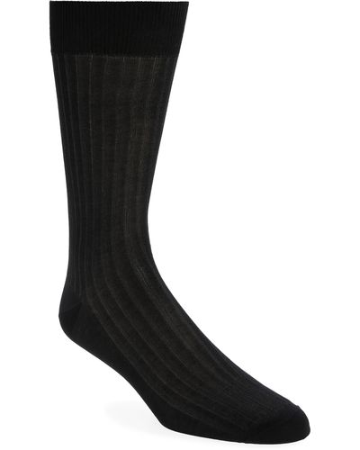 Canali Vanise Ribbed Cotton Dress Socks - Black