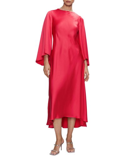 Mango Bell Sleeve Satin Midi Dress - Red