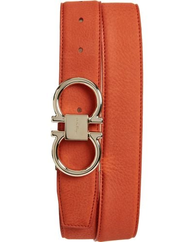 Ferragamo Double Gancio Buckle Leather Belt - Orange