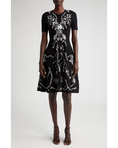 Jason Wu Floral Jacquard Fit & Flare Knit Dress - Black