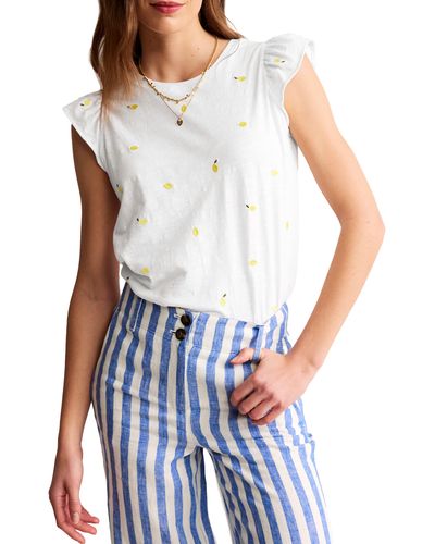 Boden Dora Embroidered Flutter Sleeve T-shirt - White