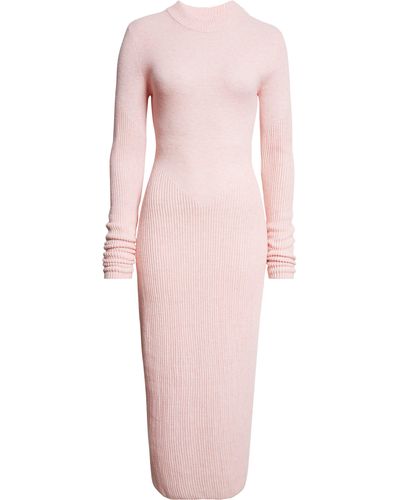 STAUD Ramona Long Sleeve Wool Blend Rib Sweater Dress - Pink