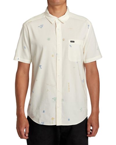 RVCA Desert Trip Short Sleeve Cotton Blend Button-up Shirt - White