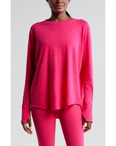 Zella Relaxed Long Sleeve Slub Jersey T-shirt - Pink