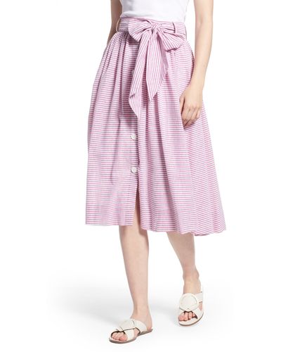 1901 Bow Button Up Stripe Skirt - Pink