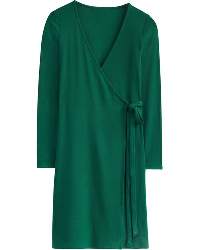 Boden Jersey Rib Long Sleeve Wrap Dress - Green