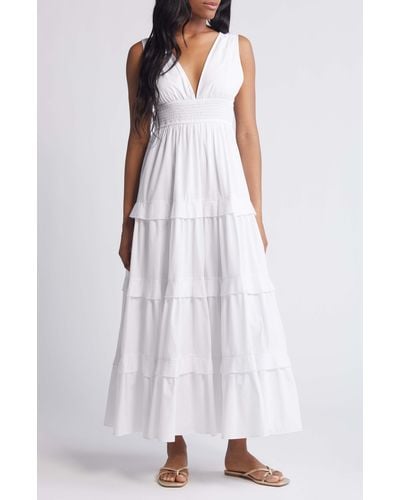 Chelsea28 V-neck Tiered Maxi Dress - White