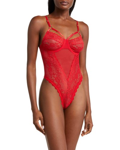 Coquette Lace & Mesh Teddy - Red