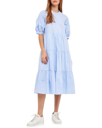 English Factory Puff Sleeve Dress - Blue